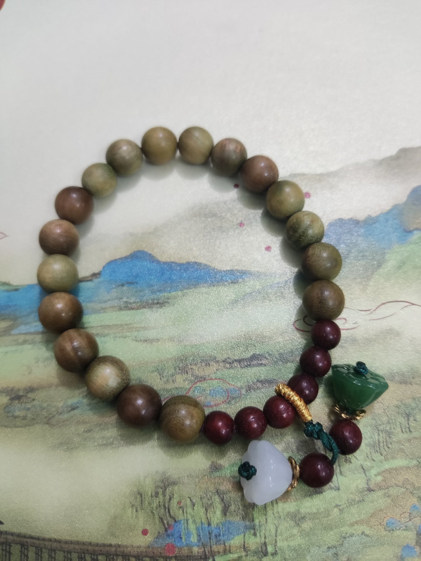 Old Sandalwood and hetian jade Lotus bracelet