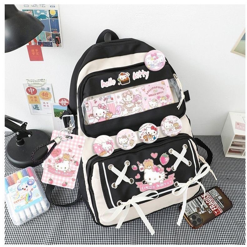 Kitty school bag pink and black color