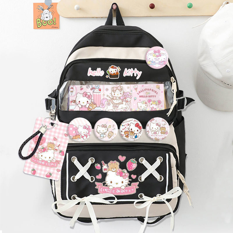 Kitty school bag pink and black color